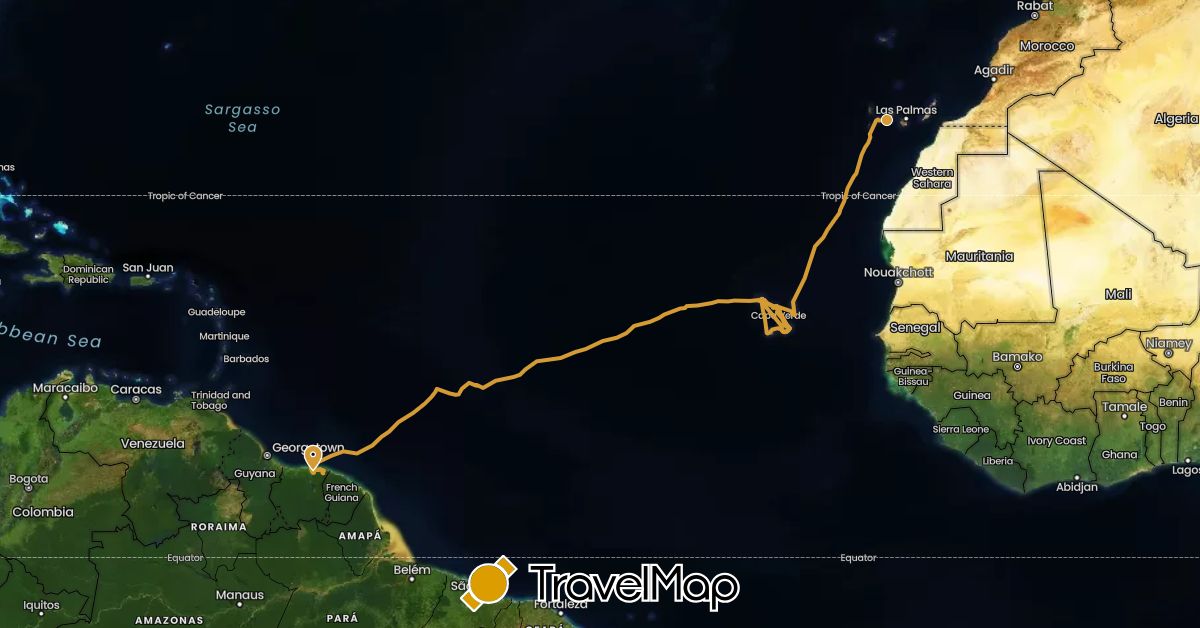 TravelMap itinerary: driving, sv marin in Suriname (South America)