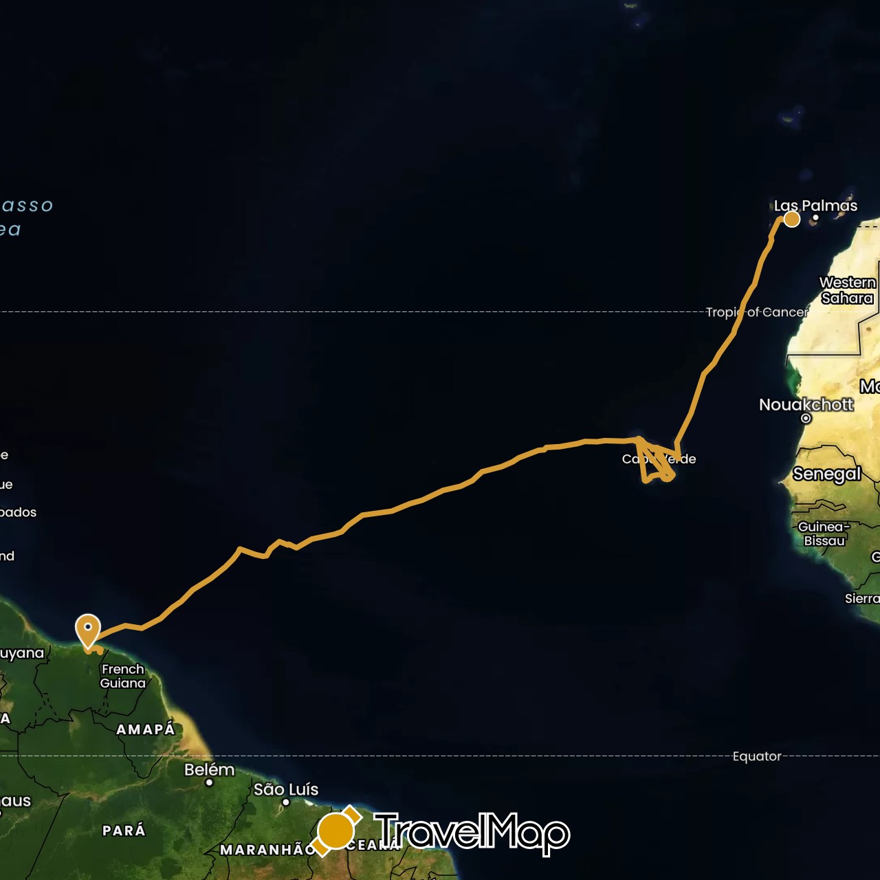 TravelMap itinerary: driving, sv marin in Suriname (South America)