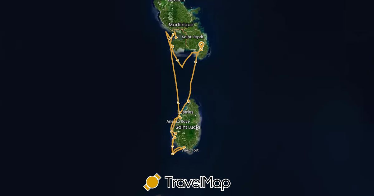 TravelMap itinerary: driving, sv marin in France, Saint Lucia, Martinique (Europe, North America)