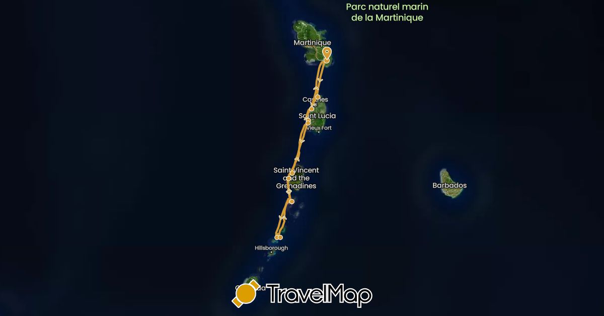 TravelMap itinerary: sv marin in Saint Lucia, Martinique, Saint Vincent and the Grenadines (North America)