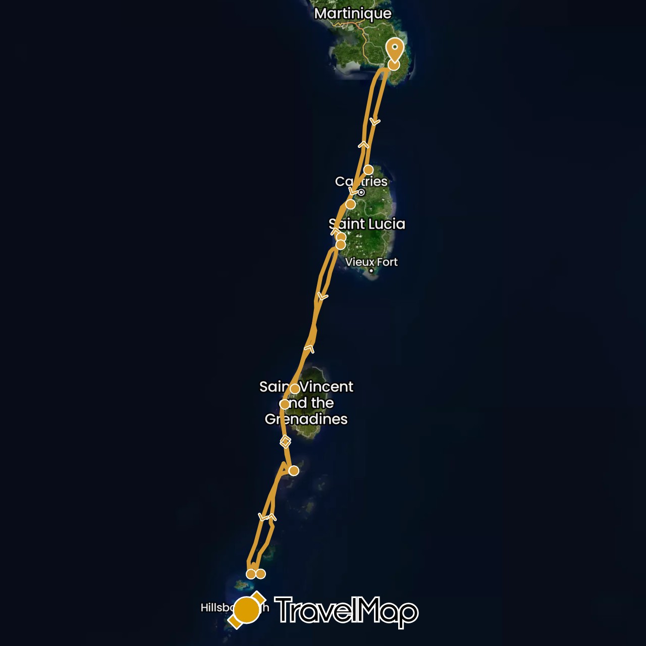 TravelMap itinerary: sv marin in Saint Lucia, Martinique, Saint Vincent and the Grenadines (North America)