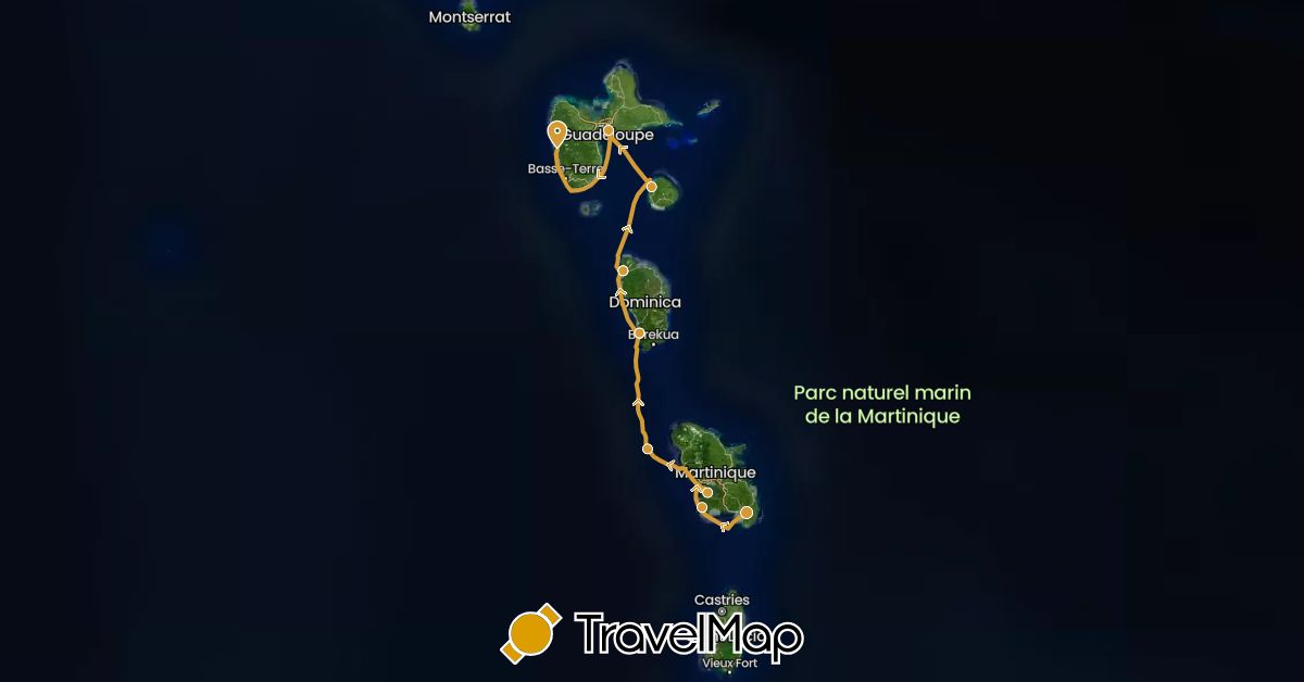 TravelMap itinerary: sv marin in Dominica, Guadeloupe, Martinique (North America)