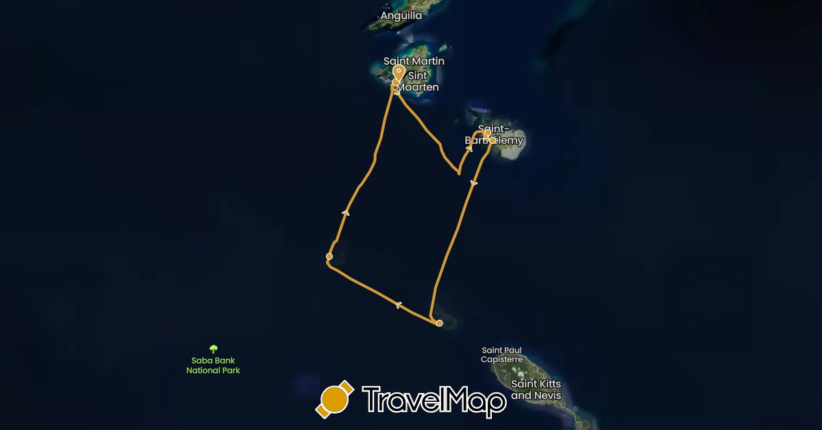 TravelMap itinerary: sv marin in Netherlands Antilles, Saint Barthélemy, Saint Martin (North America)