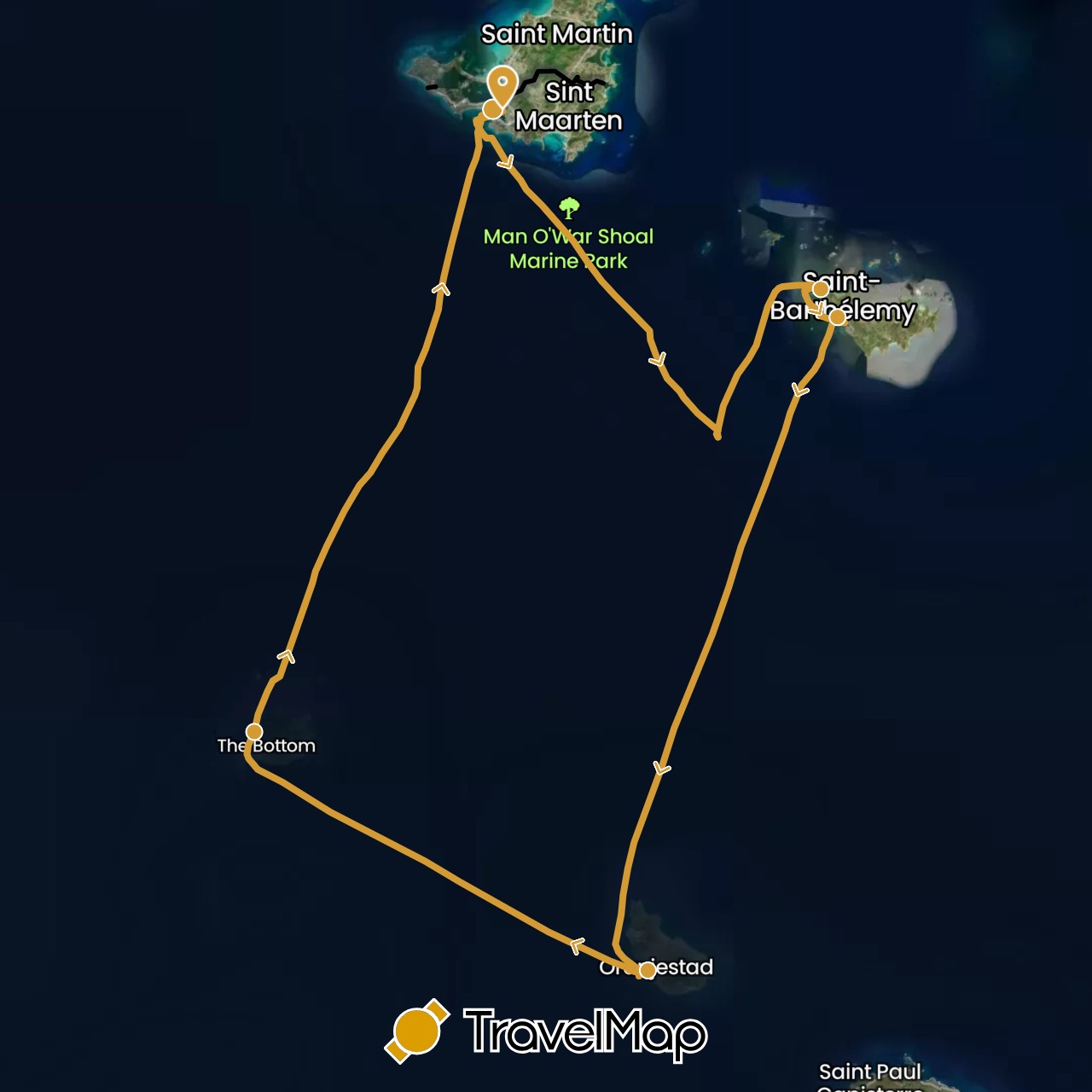 TravelMap itinerary: sv marin in Netherlands Antilles, Saint Barthélemy, Saint Martin (North America)