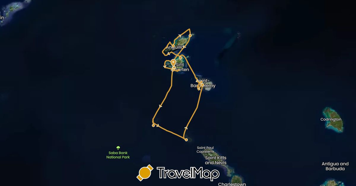 TravelMap itinerary: sv marin in Anguilla, Netherlands Antilles, Saint Barthélemy, Saint Martin (North America)