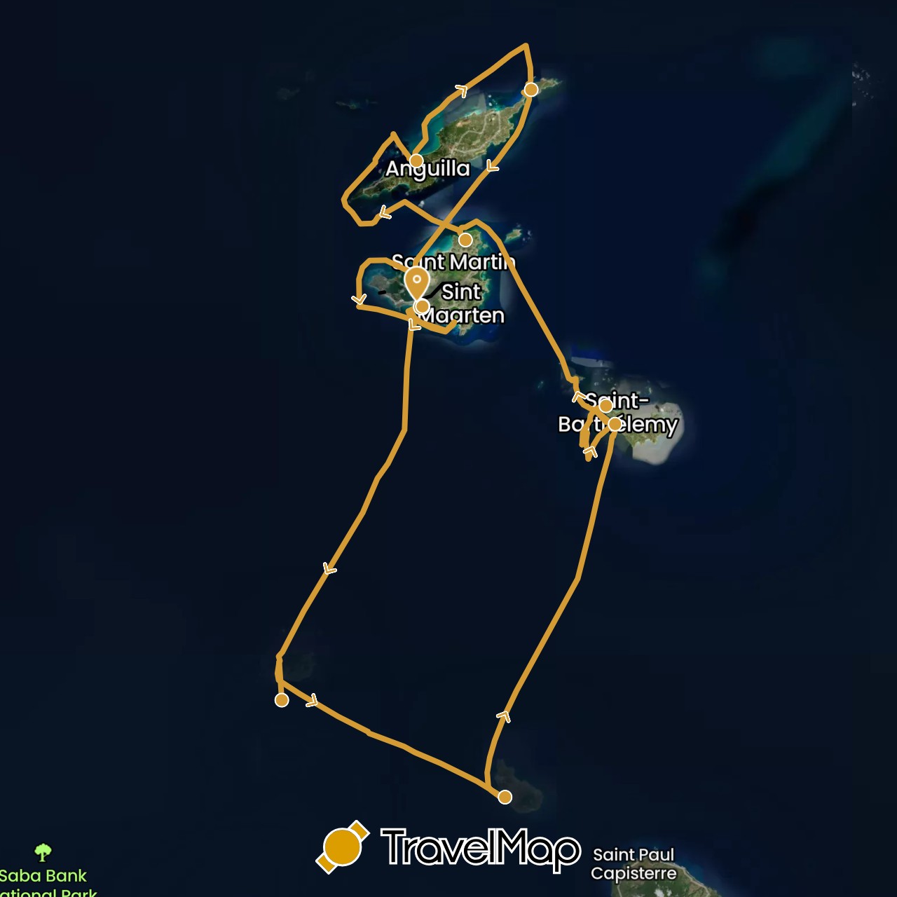 TravelMap itinerary: sv marin in Anguilla, Netherlands Antilles, Saint Barthélemy, Saint Martin (North America)