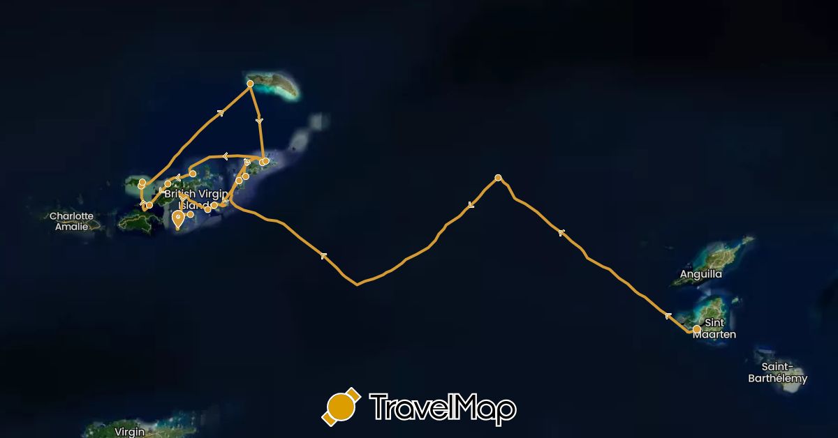 TravelMap itinerary: sv marin in Netherlands Antilles, British Virgin Islands (North America)