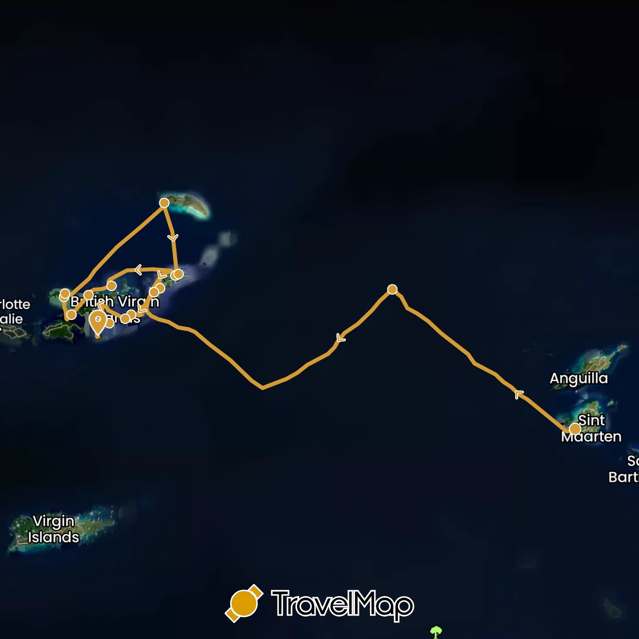 TravelMap itinerary: sv marin in Netherlands Antilles, British Virgin Islands (North America)